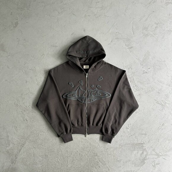 Broken Planet Zip Hoodie Grey - Picture 1 of 8